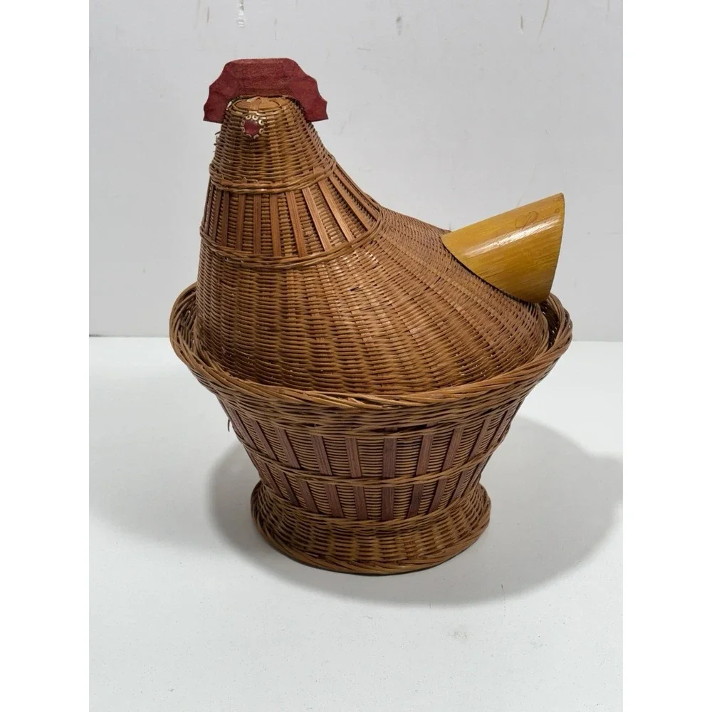 Vintage Wicker Chicken Basket Bamboo‎ Splints with Lid